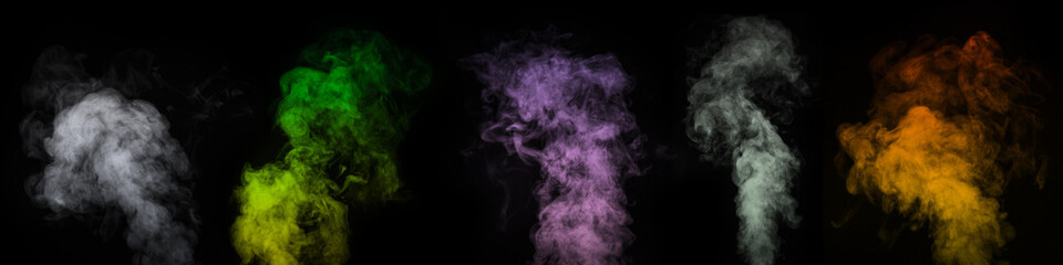 A set of multi-colored different vapors, smoke on a black background to overlay on your photos....