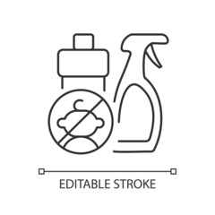 No access to cleaning materials linear icon. Child safety at home. Poisoning prevention. Thin line customizable illustration. Contour symbol. Vector isolated outline drawing. Editable stroke