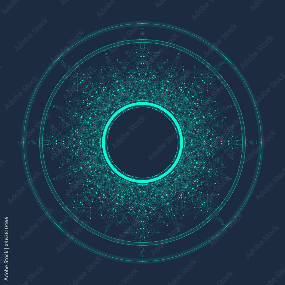 Aufkleber Quantum computing concept. Deep learning artificial intelligence. Big data algorithms visualization for business, science presentations, posters, covers, vector illustration.