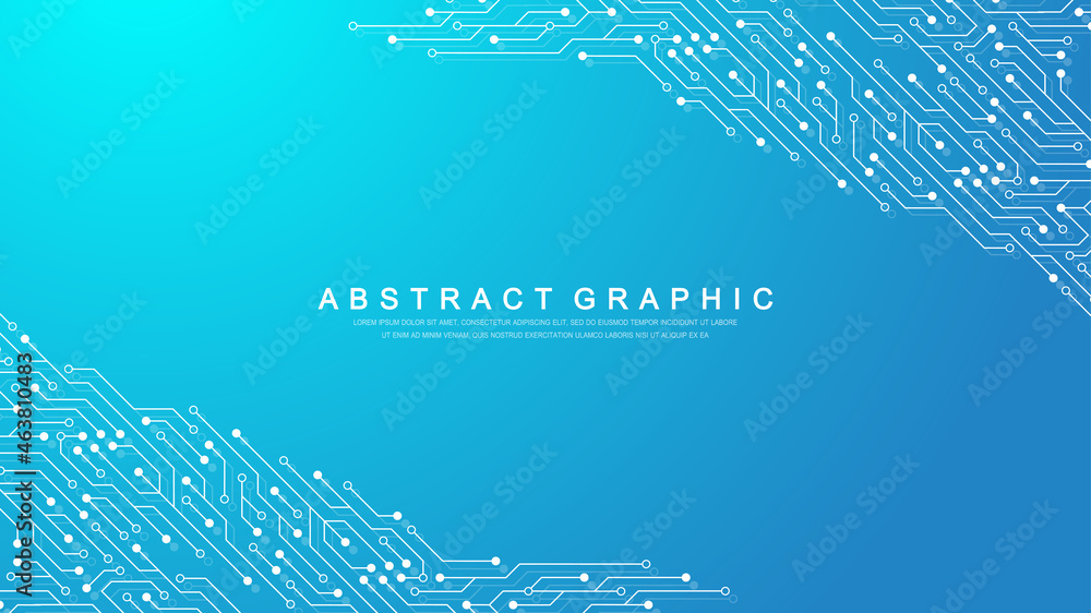 Poster Motherboard vector background with circuit board electronic elements. Electronic texture for computer technology, engineering concept. Motherboard computer generated abstract illustration