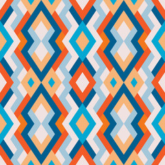 Abstract seamless pattern. Vector geometric background of triangles in blue and yellow colors. Mosaic texture for textile, clown, carpeting, warp, book cover, clothes