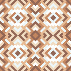 Abstract seamless pattern. Vector geometric background of triangles in brown and beige colors. Mosaic texture for textile, clown, carpeting, warp, book cover, clothes