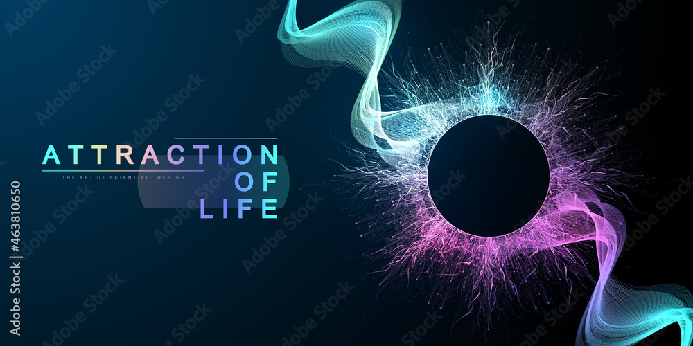 Aufkleber attraction of life. colorful abstract small particles and lines under high speed of motion. circular
