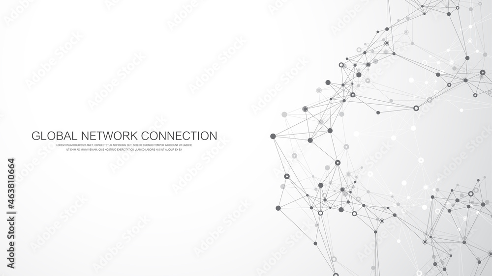 Aufkleber Global network connection concept. Social network communication in the global business. Big data visualization. Internet technology. Vector illustration.