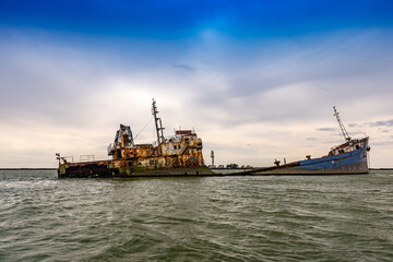 Rusty ships on the sea