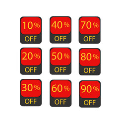 packing a set of stickers for sales in shops and online shopping. Tags for discounts and shops. 10,20,30,40,50,60,70,80,90 percent off hot sale best offer.