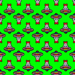 Seamless pattern with a skull in a sombrero hat. A pattern with sugar skulls.. Background for Halloween and the Day of the Dead. Vector illustration