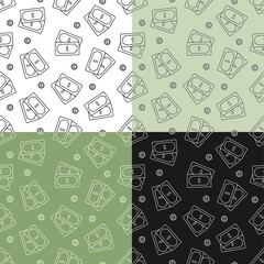 set of seamless patterns with Bundle of dollars and coins. Saving money and using cash. Ornament for decoration and printing on fabric. Design element. Vector