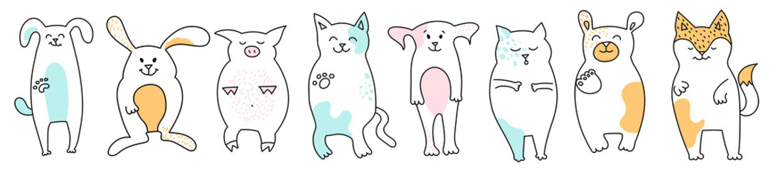 Set of children illustrations of different animals. Doodles isolated on a white background.