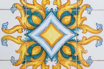 Traditional ornate italian decorative ceramic tiles from Vietri, colorful background