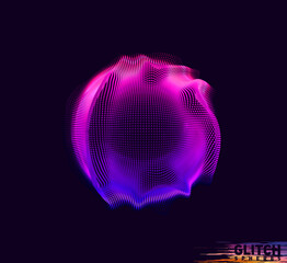 Corrupted violet point sphere. Abstract vector colorful mesh on dark background. Futuristic style card.