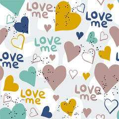 Cute vector seamless pattern with hearts and 