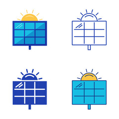Solar panel icon set in flat and line style