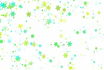 Light Blue, Green vector background with beautiful snowflakes.