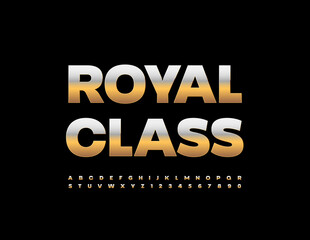 Fototapeta na wymiar Vector stylish Logo Royal Class. Premium Golden Font. Artistic Alphabet Letters and Numbers set