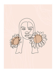 Humans face and plant modern interior poster 