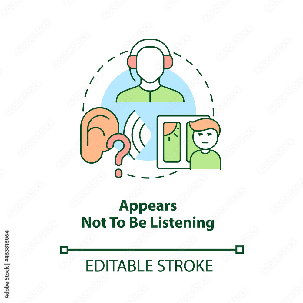 Poster appears not to be listening concept icon. inattentive symptom abstract idea thin line illustration. 
