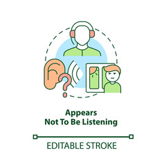 Appears not to be listening concept icon. Inattentive symptom abstract idea thin line illustration. Trouble understanding communication. Vector isolated outline color drawing. Editable stroke