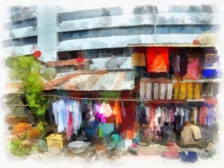 Obraz premium landscape of urban slum housing watercolor style illustration impressionist painting.