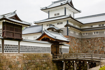 Scenery of the Kanazawa castle park in Kanazawa, Japan. Traditional japanese castle with garden,...