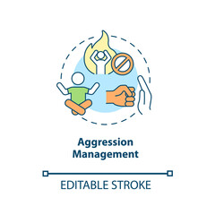 Aggression management concept icon. Parenting tip for ADHD abstract idea thin line illustration. Teaching kid to manage negative emotions. Vector isolated outline color drawing. Editable stroke
