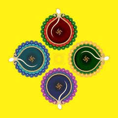 Set of Colorful Oil Lamps, Top View | Oil Lamp for Indian Festivals | Editable Vector