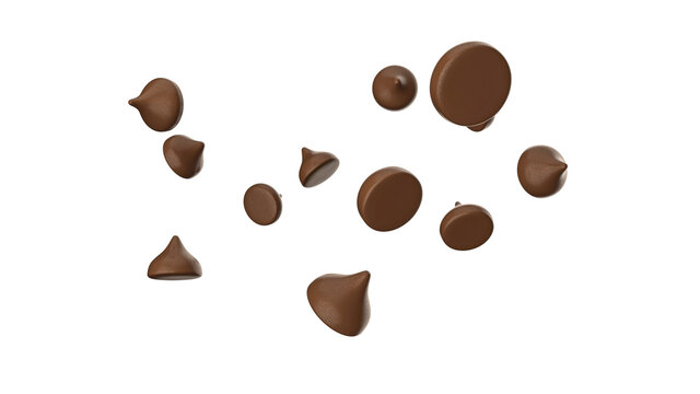 Scattering of tasty chocolate chips on white background Chocolate