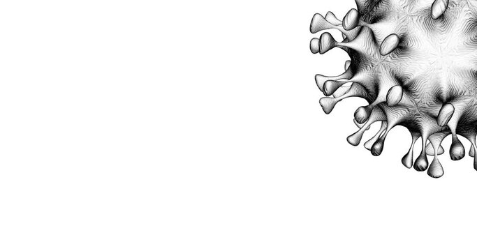 Covid virus on a white background. Coronavirus spins on the side of the information space. 