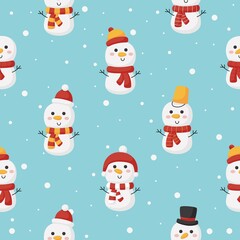 Christmas seamless pattern with snowman winter on blue background. vector Illustration.