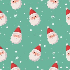 head santa claus seamless pattern on green background. vector Illustration.