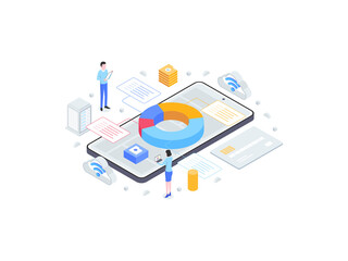 Obraz premium Accounting Management Isometric Flat Illustration. Suitable for Mobile App, Website, Banner, Diagrams, Infographics, and Other Graphic Assets.