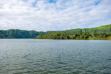 View over the Lake and the Landscape at the Seven Cities Lake ( Lagoa das Sete Cidades ), São...