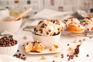 Baked donuts with cream and chocolate
