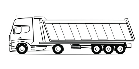 Dump truck abstract silhouette on white background.  A hand drawn line art in flat style. Vector illustration view from side. © Art_freeman