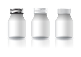 White round supplements, medicine bottle (3 styles white-silver lid) for beauty or healthy product.