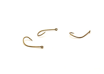 Variety of traditional j hooks fishing with offset for for catfish fishing isolated on white