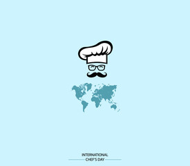 International Chefs Day concept background. chefs head with world map vector background October 20, Holiday concept. banner, ad, card, and poster.