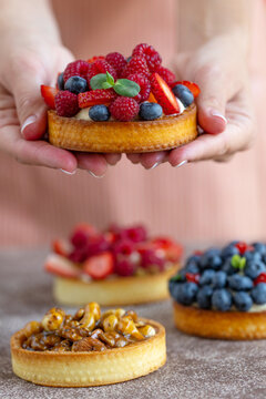 Cake with berries, delicious tartlet. High quality photo
