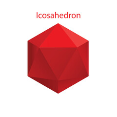 Illustration of a red icosahedron on a white background with a gradient for game, icon, packaging design or logo. Platonic solid.
