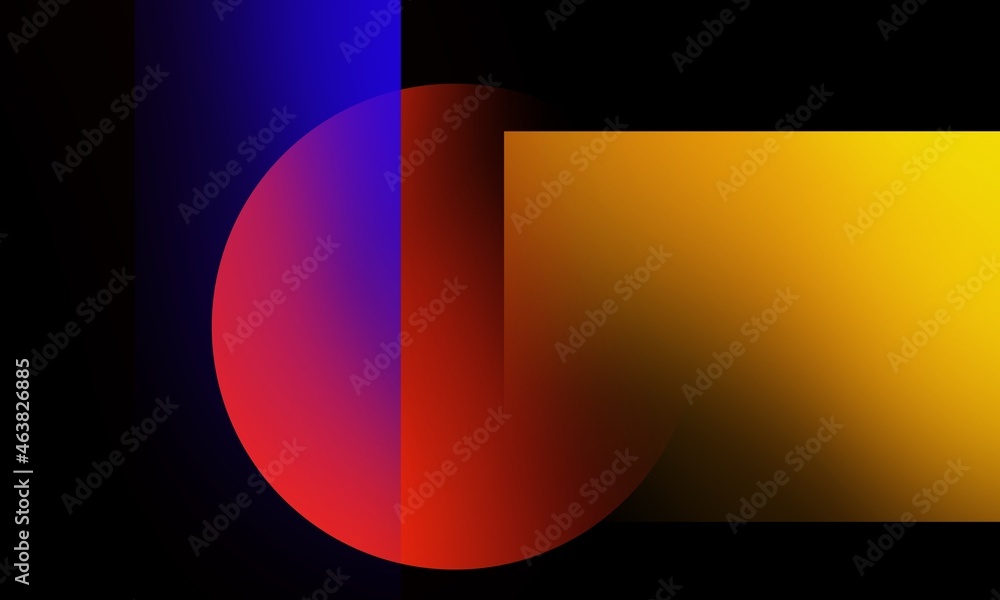 Poster the shape background illustration on black. the transparent gradient color in shapes generating a co