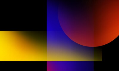 the yellow, red, and blue shapes background illustration on black. the transparent gradient color in shapes generating a colorful background.