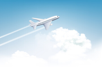 Fototapeta na wymiar Passenger plane flies in the sky with clouds.