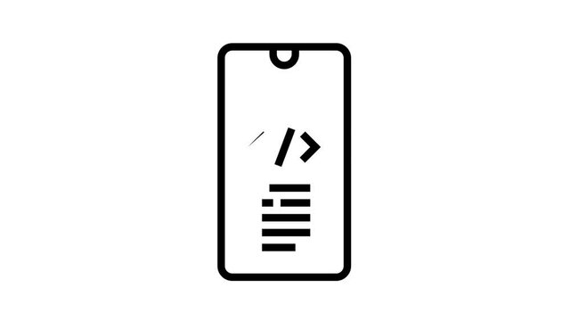 phone application development animated line icon. phone application development sign. isolated on white background