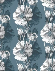 Photo sur Plexiglas Gris motif vertical aquarelle transparente gris avec des coquelicots blancs sur fond gris pour la conception de textiles et de surfaces et de carreaux