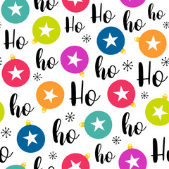 Colorful christmas balls and typography design seamless pattern background.
