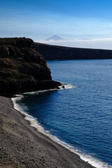 View to "El Teide" peak from "Playa Santiago" town, in La Gomera island (Canary Islands, Spain)