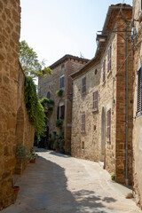 Castelmuzio (SI), Italy - August 08, 2021: View of Castelmuzio houses and town, Tuscany, Italy