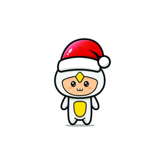 Cute of Christmas chicken mascot. Isolated on white background