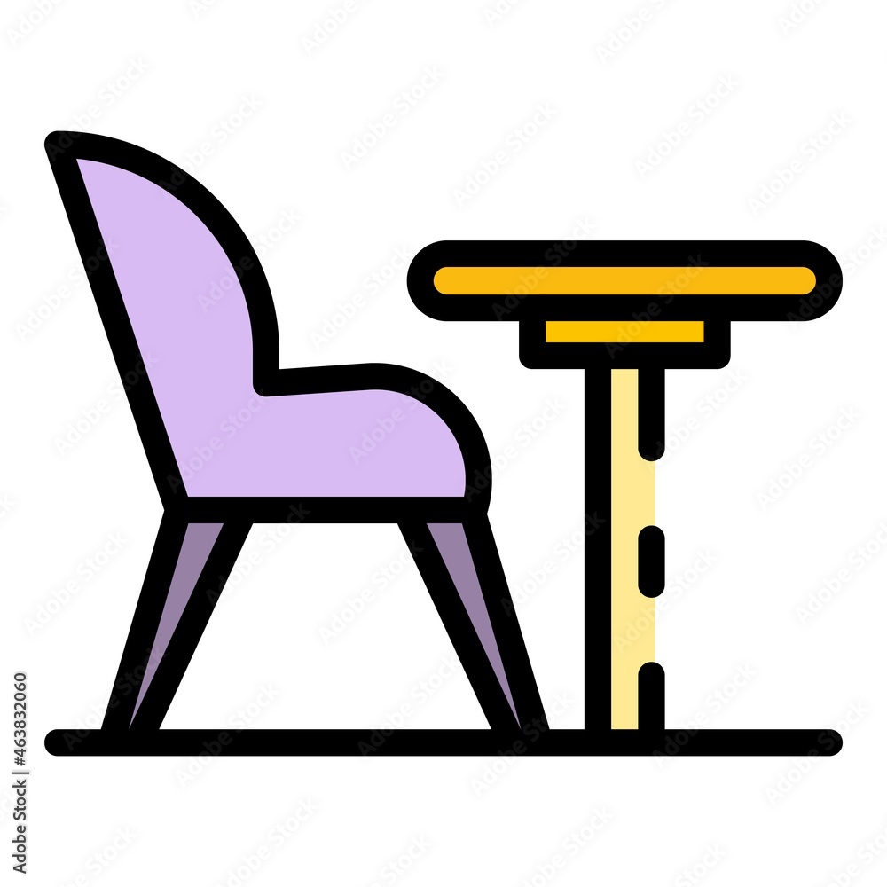 Poster armchair and round table icon. outline armchair and round table vector icon color flat isolated