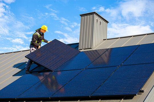 installation of solar panels on the roof